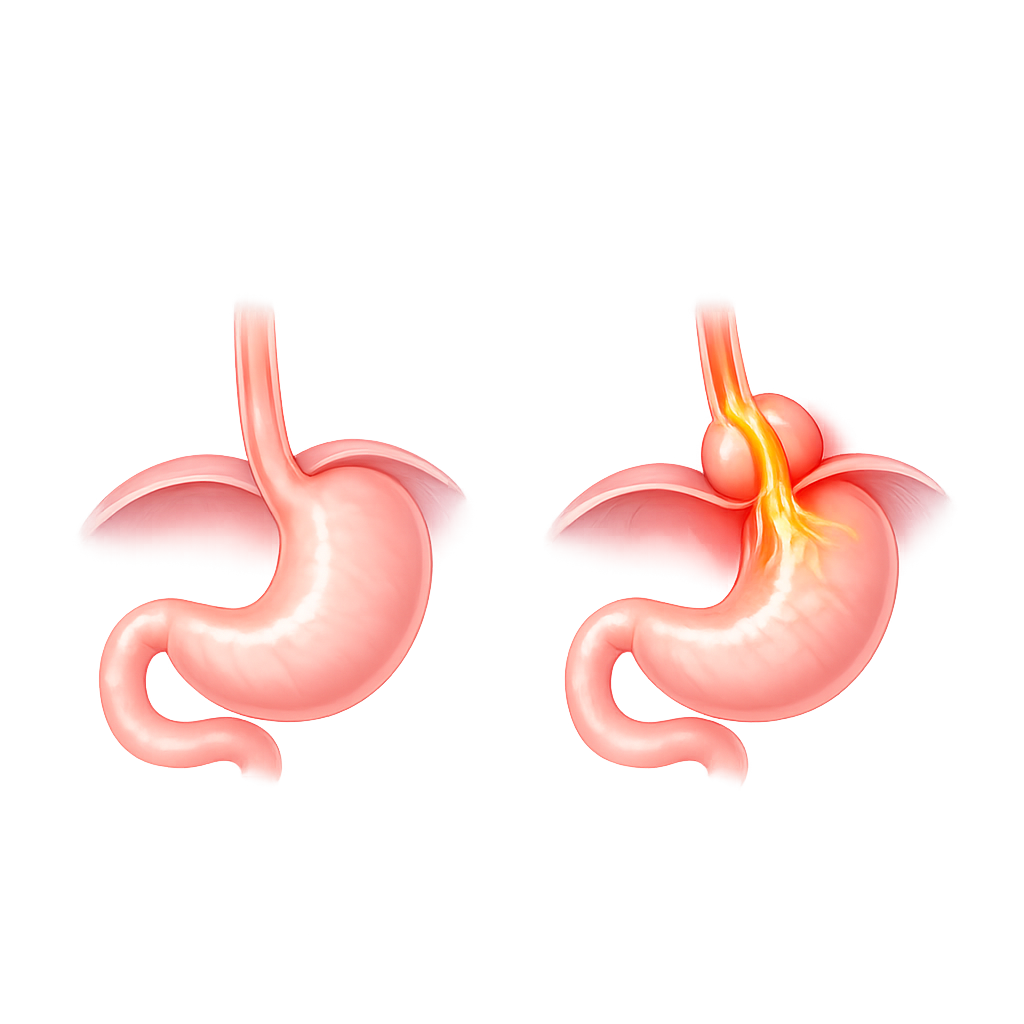 Illustration of the esophagus and stomach examined during upper endoscopy